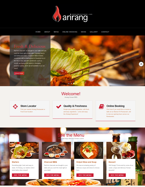 Mẫu website nhà hàng arirang