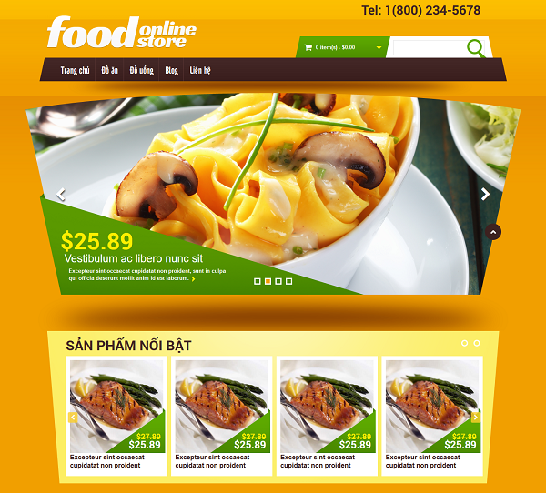 Mẫu website nhà hàng foods online store